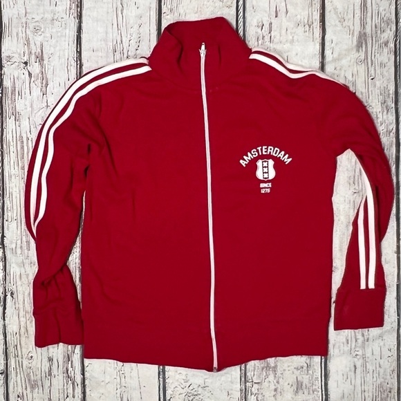 VTG Amsterdam 1980s Red Zip Up Soccer Track Jacket Mens - Picture 1 of 5